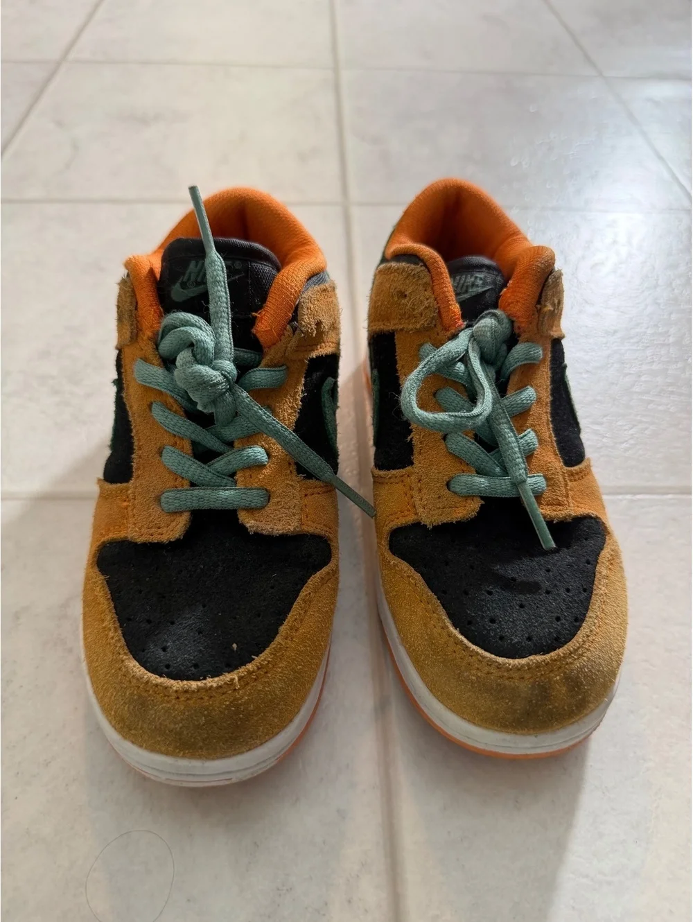 Nike Dunk Low Kids' Sneakers Size US 13C Orange Green Black Suede